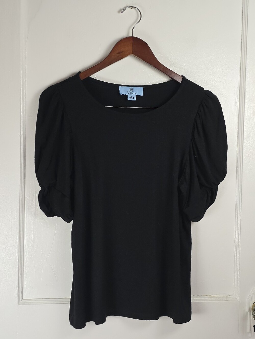 CeCe Black Knit Puff Sleeve Top M